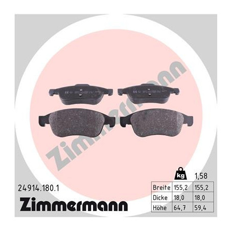 ZIMMERMANN 24914.180.1 Plaquettes de frein Avant pour