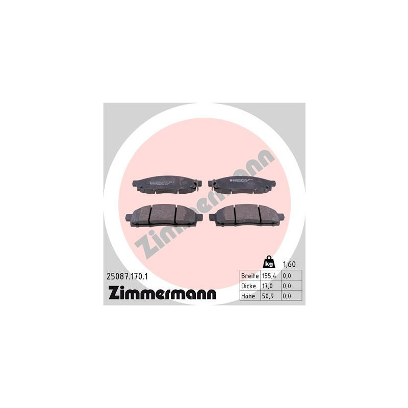 ZIMMERMANN 25087.170.1 Brake Pads Set Front for