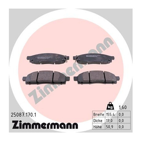 ZIMMERMANN 25087.170.1 Brzdové destičky Přední pro