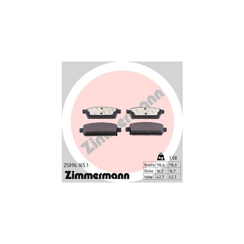 ZIMMERMANN 25096.165.1 Plaquettes de frein Arrière pour