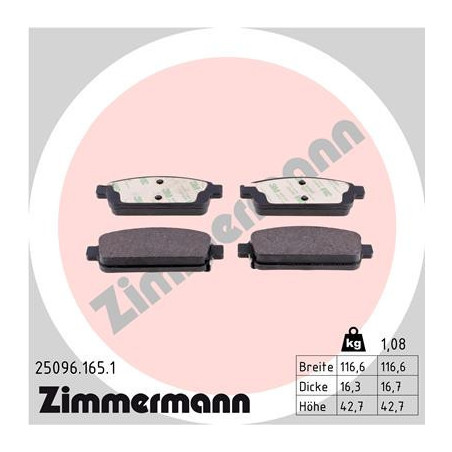 ZIMMERMANN 25096.165.1 Brake Pads Set Rear for