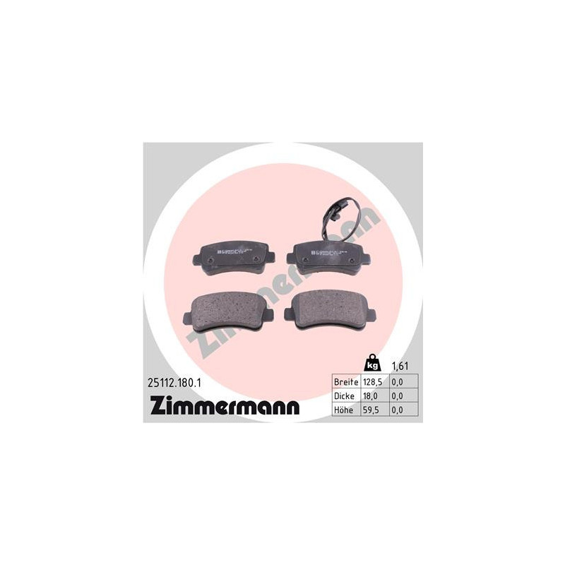ZIMMERMANN 25112.180.1 Klocki hamulcowe Tył dla
