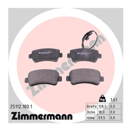 ZIMMERMANN 25112.180.1 Bremsbeläge Hinten für