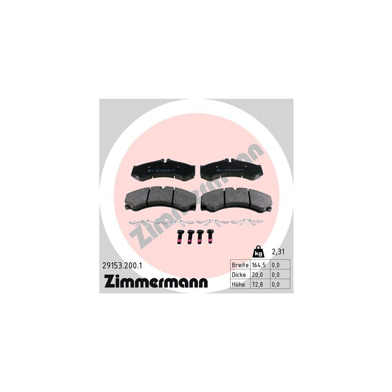 ZIMMERMANN 29153.200.1 Brake Pads Set Front for