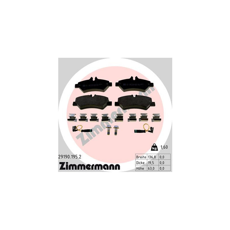 ZIMMERMANN 29190.195.2 Brake Pads Set Rear for