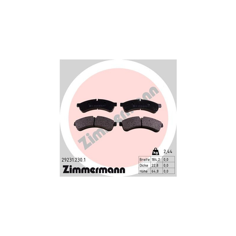 ZIMMERMANN 29231.230.1 Plaquettes de frein Arrière pour