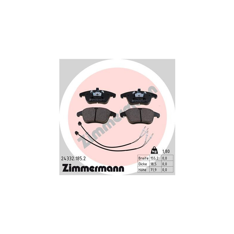 ZIMMERMANN 24332.185.2 Brake Pads Set Front for
