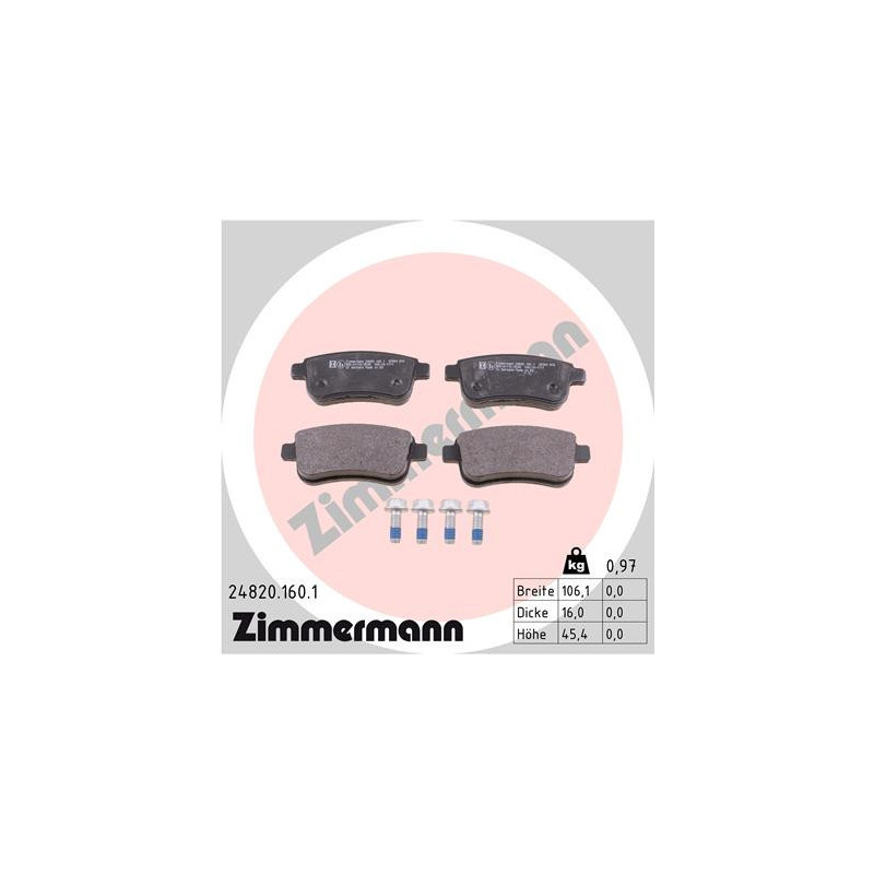 ZIMMERMANN 24820.160.1 Plaquettes de frein Arrière pour