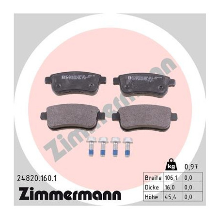 ZIMMERMANN 24820.160.1 Brzdové destičky Zadní pro
