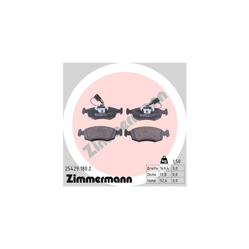 ZIMMERMANN 25429.180.2 Pastiglie freno Anteriore per