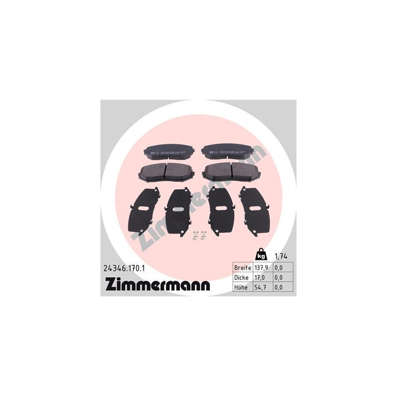 ZIMMERMANN 24346.170.1 Pastiglie freno Anteriore per