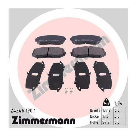 ZIMMERMANN 24346.170.1 Brake Pads Set Front for