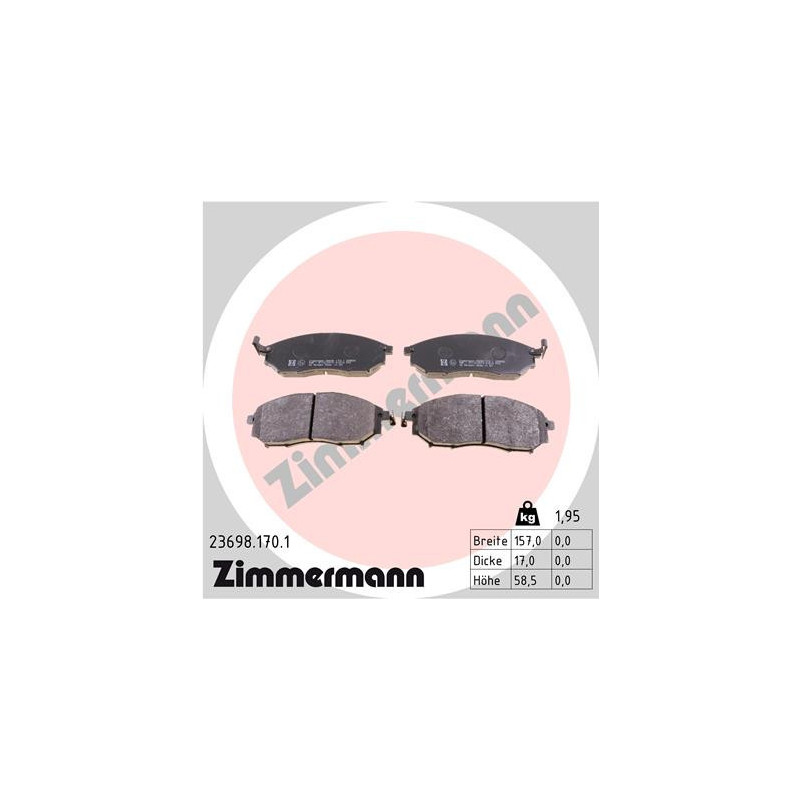 ZIMMERMANN 23698.170.1 Klocki hamulcowe Przód dla