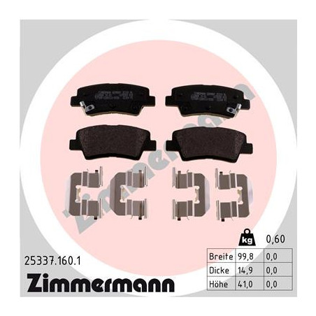 ZIMMERMANN 25337.160.1 Bremsbeläge Hinten für