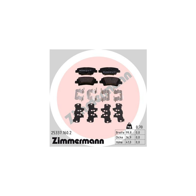 ZIMMERMANN 25337.160.2 Plaquettes de frein Arrière pour