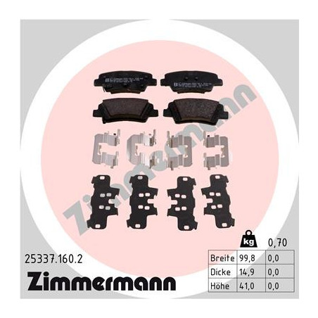 ZIMMERMANN 25337.160.2 Brzdové destičky Zadní pro