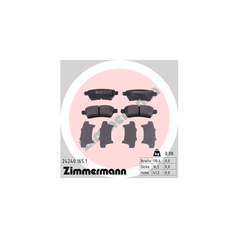 ZIMMERMANN 24240.165.1 Plaquettes de frein Arrière pour