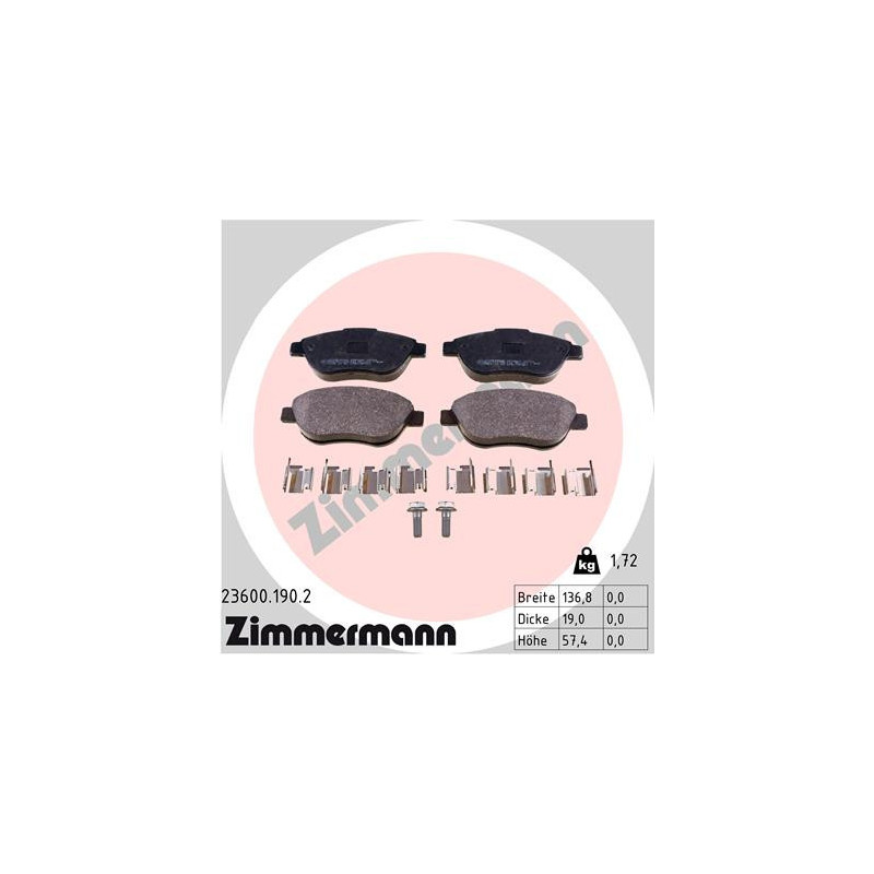ZIMMERMANN 23600.190.2 Plaquettes de frein Avant pour