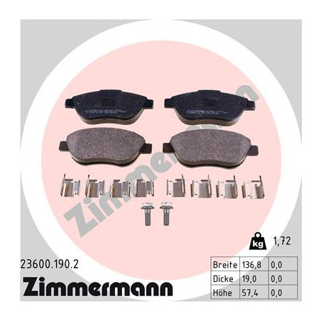 ZIMMERMANN 23600.190.2 Pastillas de freno Delantero para
