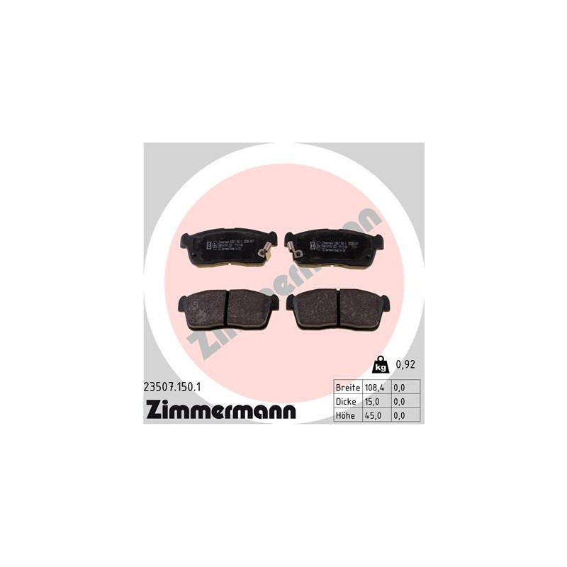 ZIMMERMANN 23507.150.1 Brake Pads Set Front for