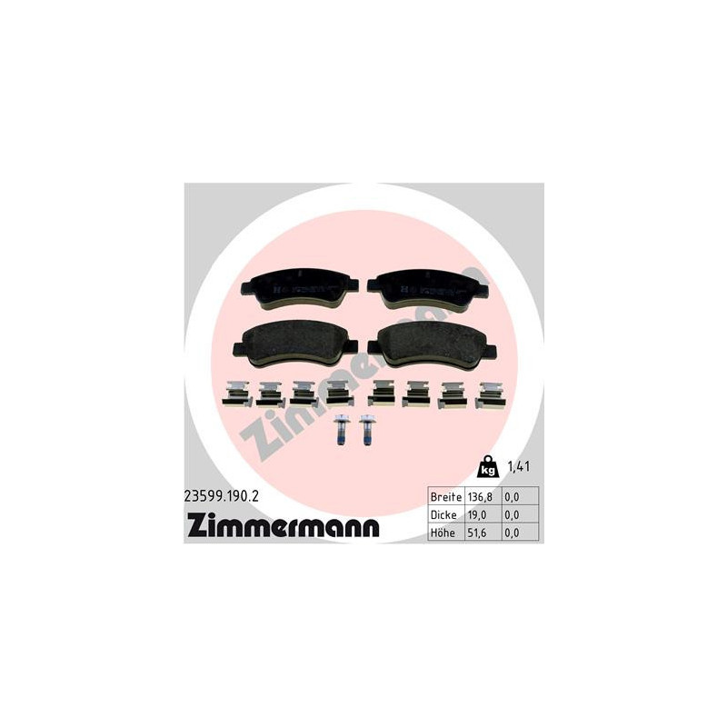 ZIMMERMANN 23599.190.2 Pastiglie freno Anteriore per