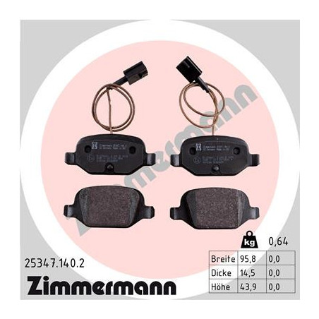 ZIMMERMANN 25347.140.2 Bremsbeläge Hinten für