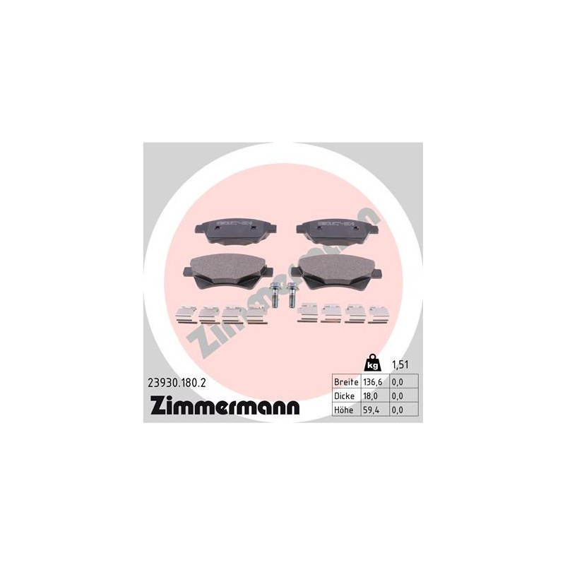 ZIMMERMANN 23930.180.2 Brake Pads Set Front for