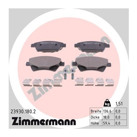 ZIMMERMANN 23930.180.2 Brake Pads Set Front for