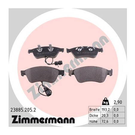ZIMMERMANN 23885.205.2 Brzdové destičky Přední pro