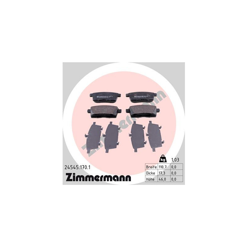 ZIMMERMANN 24545.170.1 Pastillas de freno Trasero para