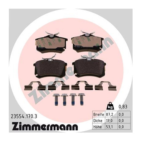 ZIMMERMANN 23554.170.3 Brake Pads Set Rear for