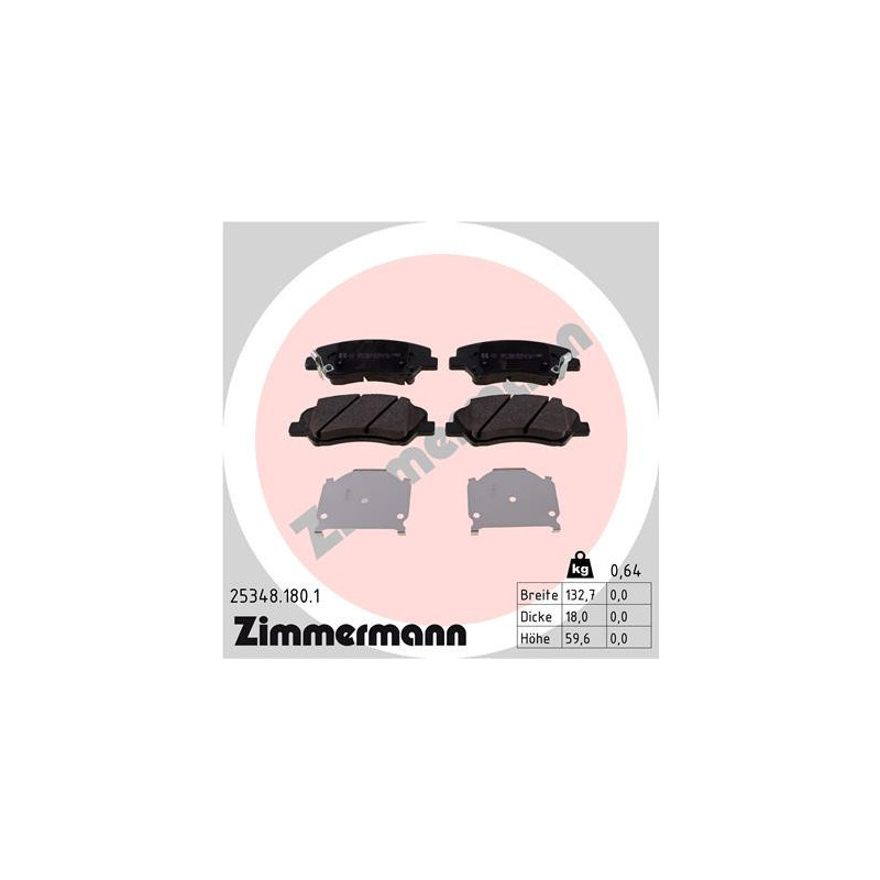 ZIMMERMANN 25348.180.1 Brzdové destičky Přední pro