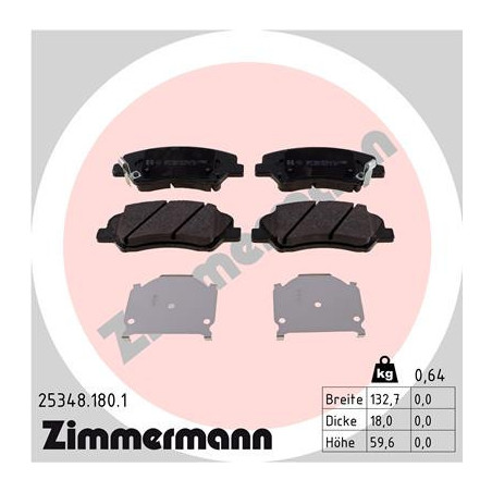 ZIMMERMANN 25348.180.1 Brzdové destičky Přední pro