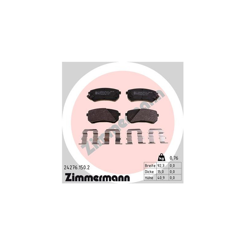 ZIMMERMANN 24276.150.2 Brake Pads Set Rear for