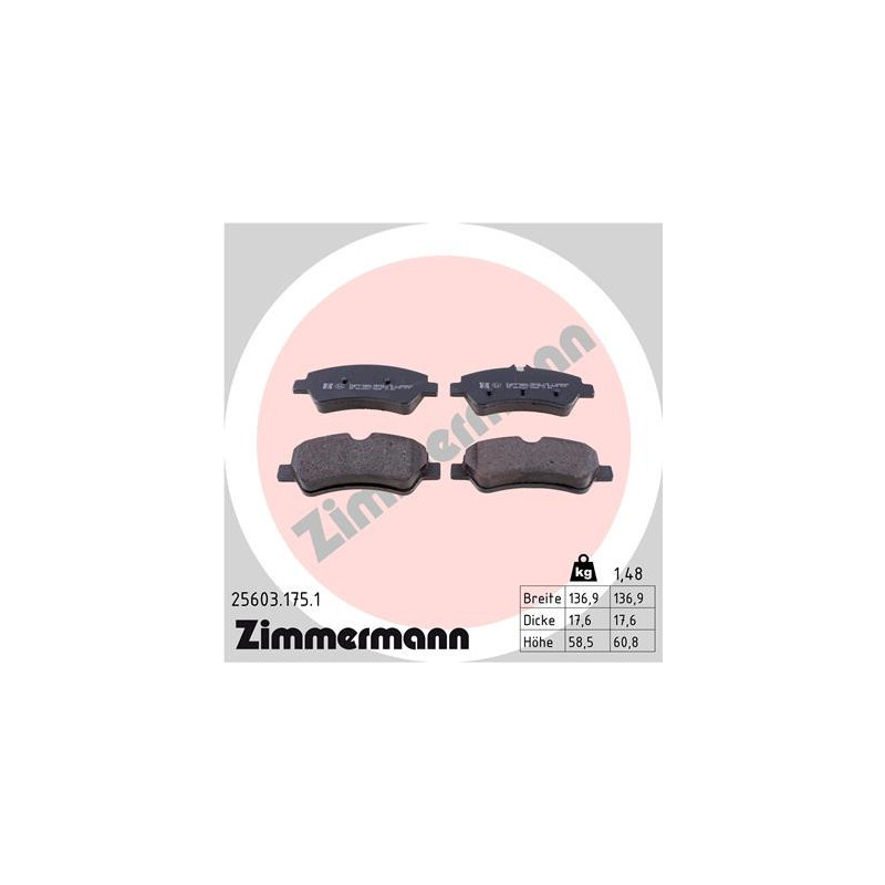 ZIMMERMANN 25603.175.1 Brzdové platničky Zadné pre