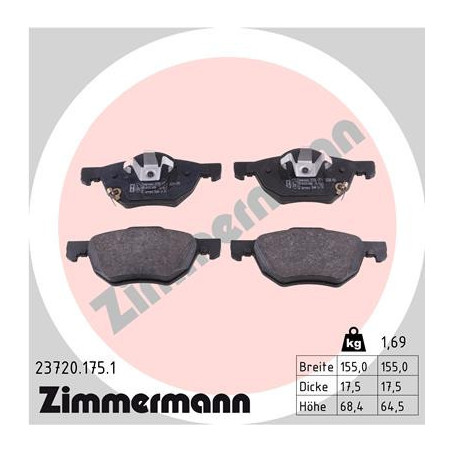 ZIMMERMANN 23720.175.1 Bremsbeläge Vorne für