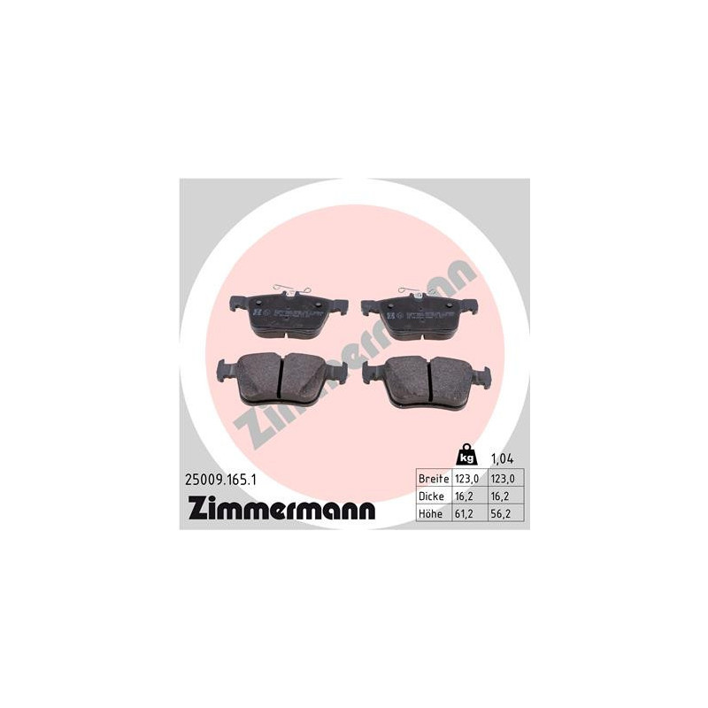ZIMMERMANN 25009.165.1 Brzdové platničky Zadné pre