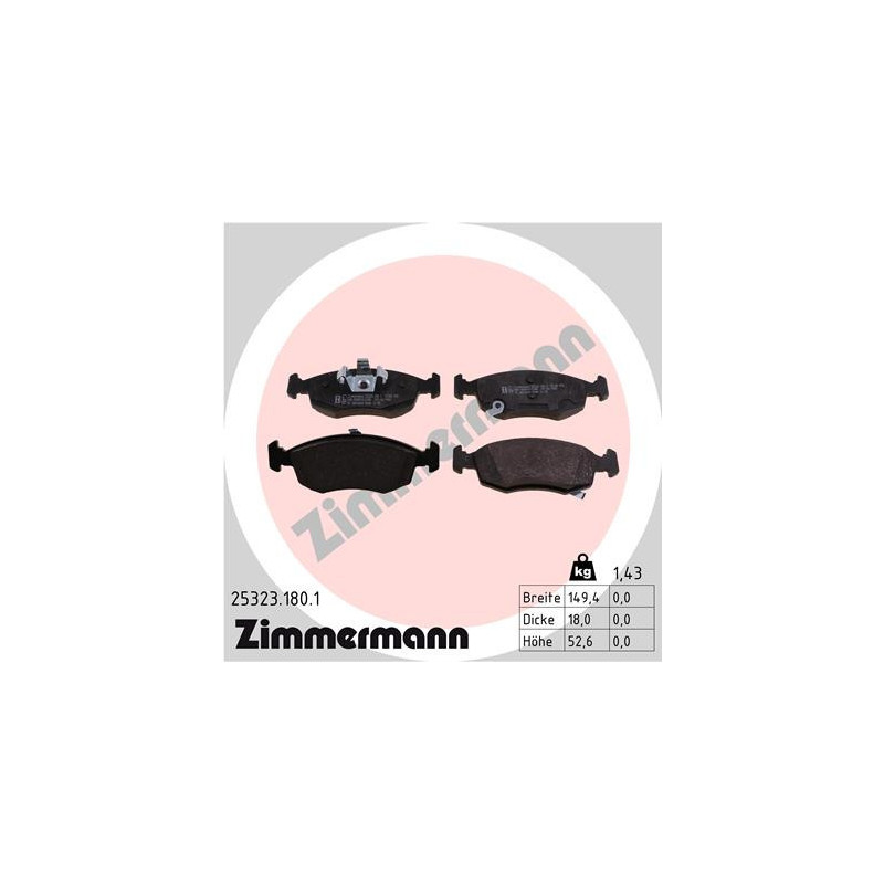 ZIMMERMANN 25323.180.1 Plaquettes de frein Avant pour