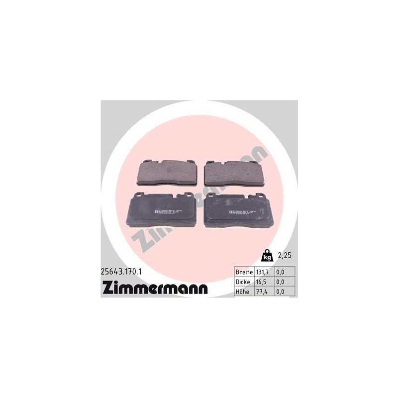 ZIMMERMANN 25643.170.1 Plaquettes de frein Avant pour
