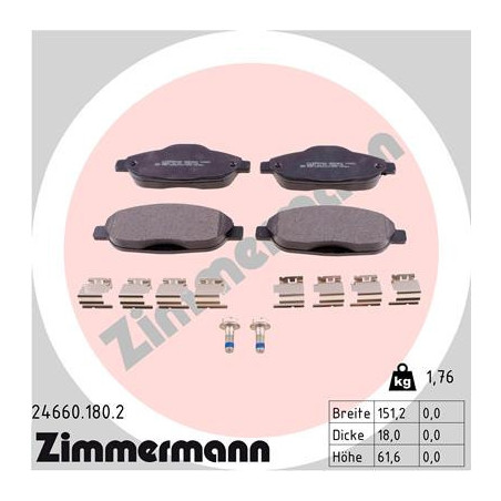 ZIMMERMANN 24660.180.2 Plaquettes de frein Avant pour