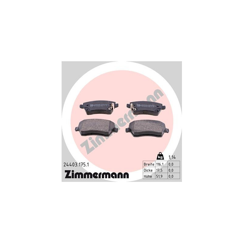ZIMMERMANN 24403.175.1 Plaquettes de frein Avant pour