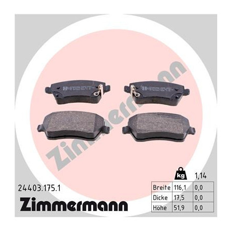 ZIMMERMANN 24403.175.1 Brzdové destičky Přední pro