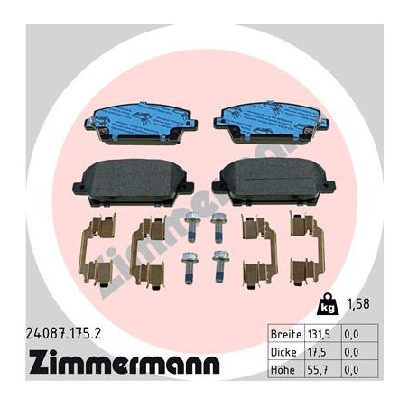 ZIMMERMANN 24087.175.2 Brzdové destičky Přední pro
