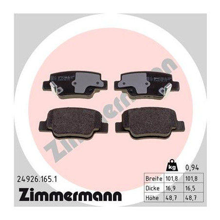 ZIMMERMANN 24926.165.1 Brake Pads Set Rear for