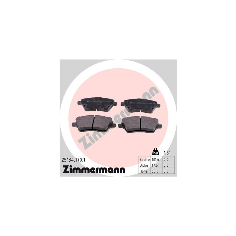 ZIMMERMANN 25134.170.1 Brzdové destičky Přední pro