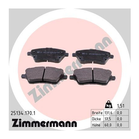 ZIMMERMANN 25134.170.1 Brake Pads Set Front for
