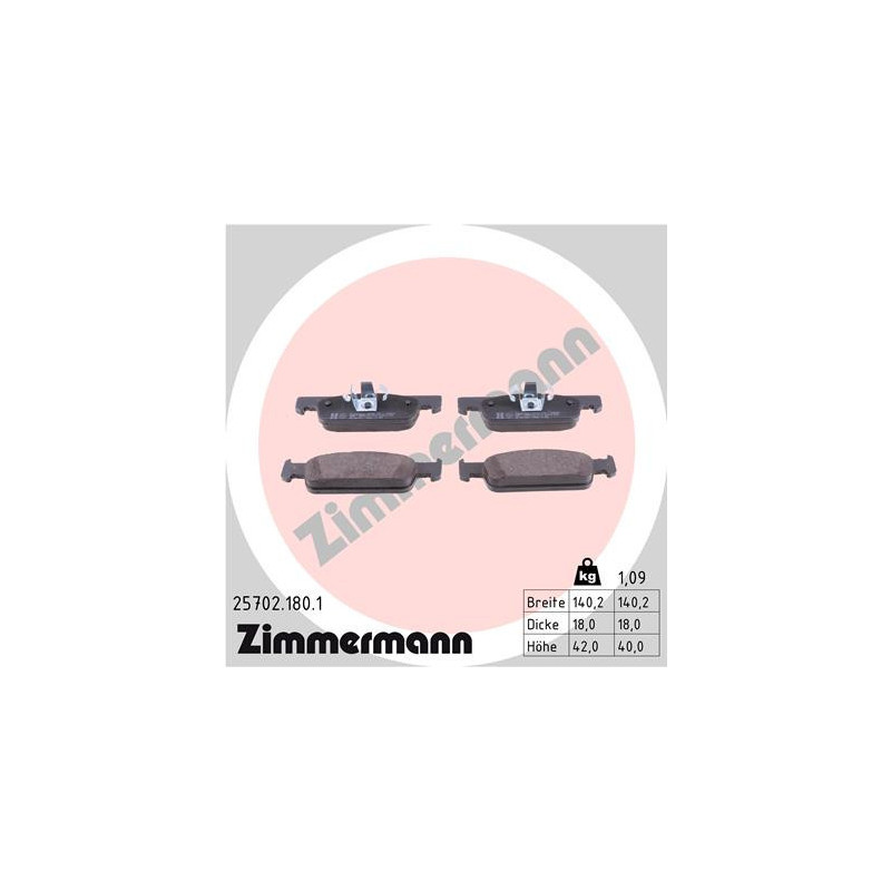 ZIMMERMANN 25702.180.1 Pastillas de freno Delantero para