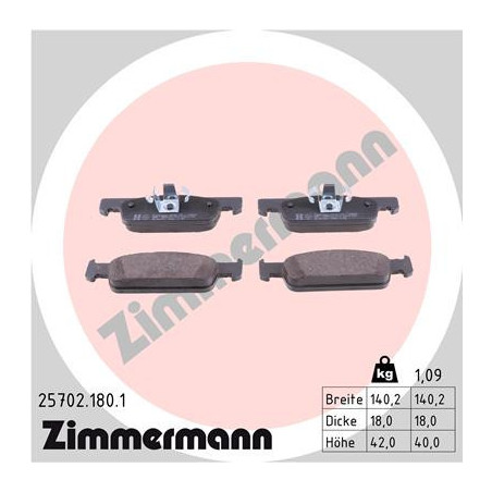 ZIMMERMANN 25702.180.1 Brake Pads Set Front for