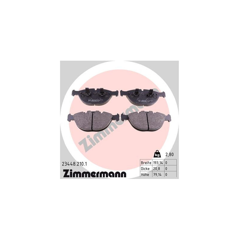 ZIMMERMANN 23448.210.1 Brzdové platničky Predné pre