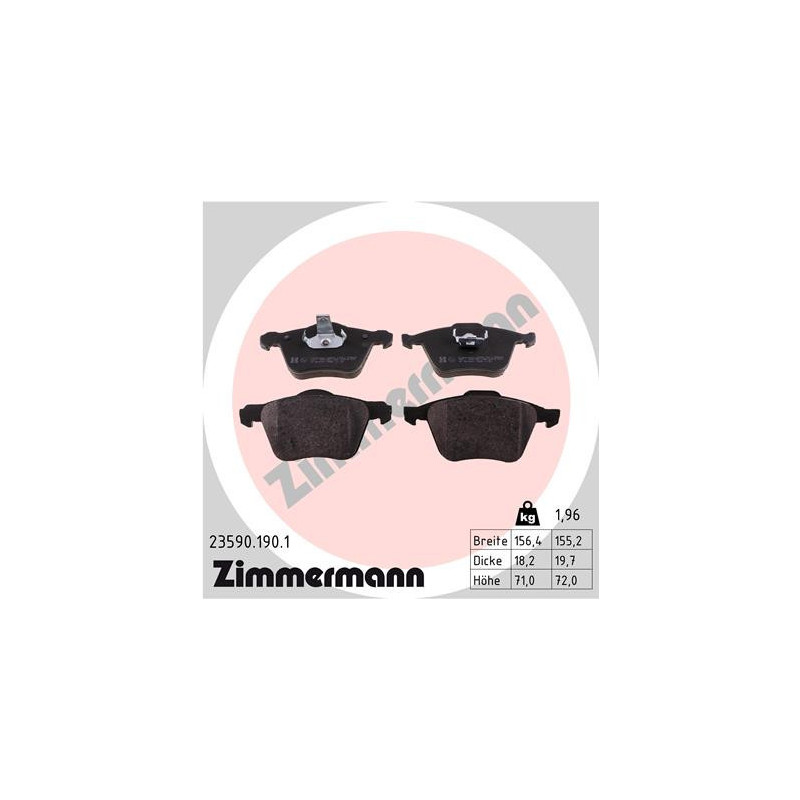 ZIMMERMANN 23590.190.1 Brzdové platničky Predné pre
